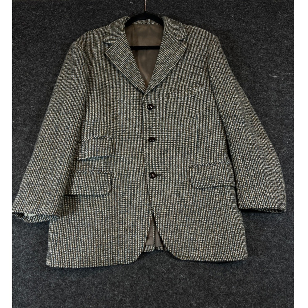 Vintage 80s Dunn & Co Harris Tweed Blazer Mens 42 Brown Check Sports Coat Jacket